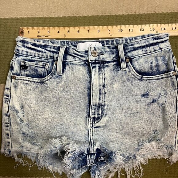 Kancan Jean Shorts Size Large High Rise Light Acid Wash Frayed Festival Grunge - Picture 6 of 6